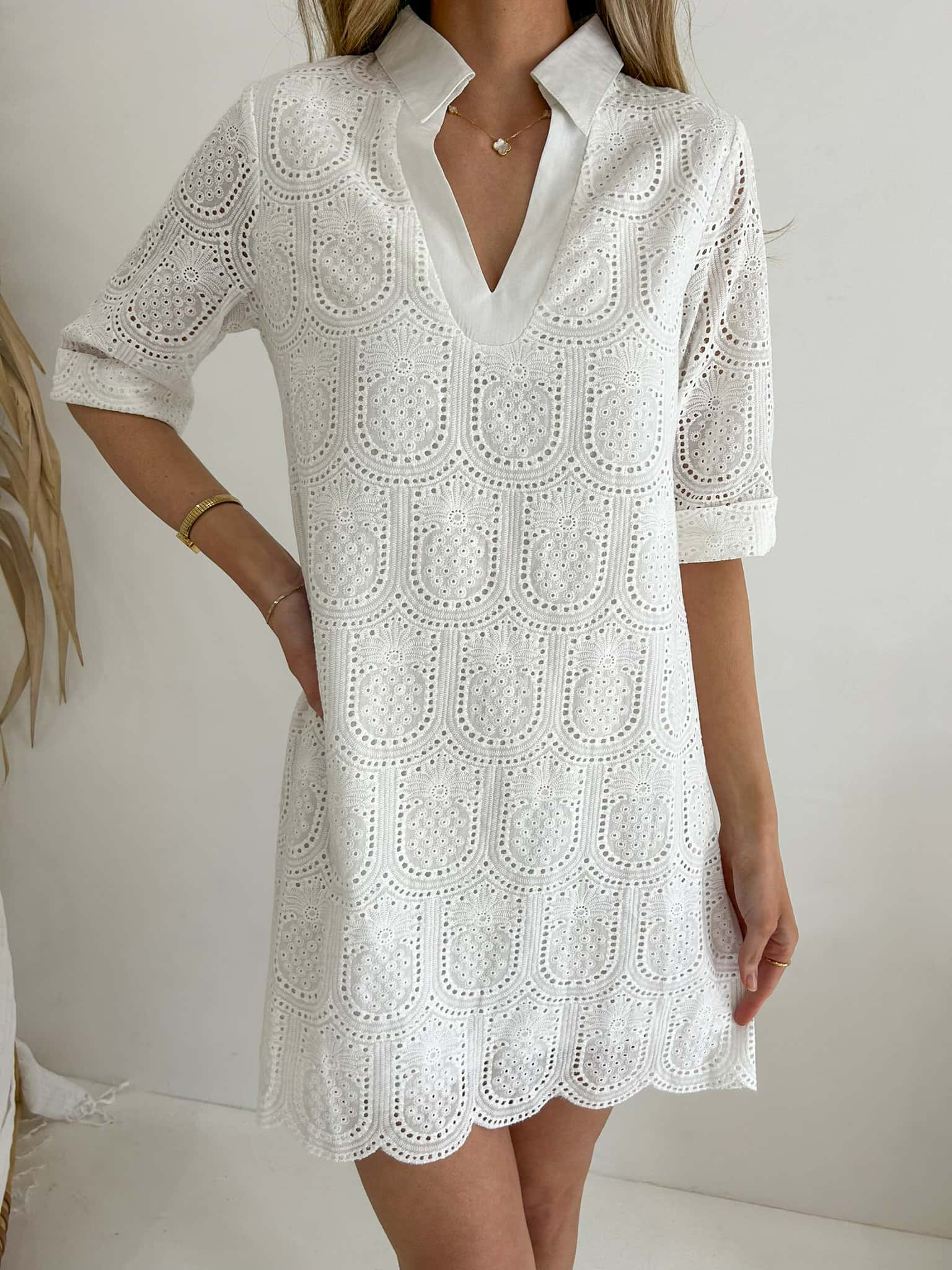 Bali Lace Anglaise Dress - White