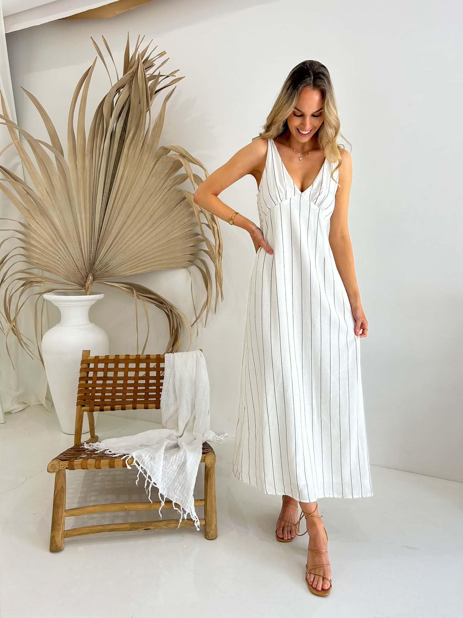 Matilda Tie Maxi Dress - Monochrome Stripe