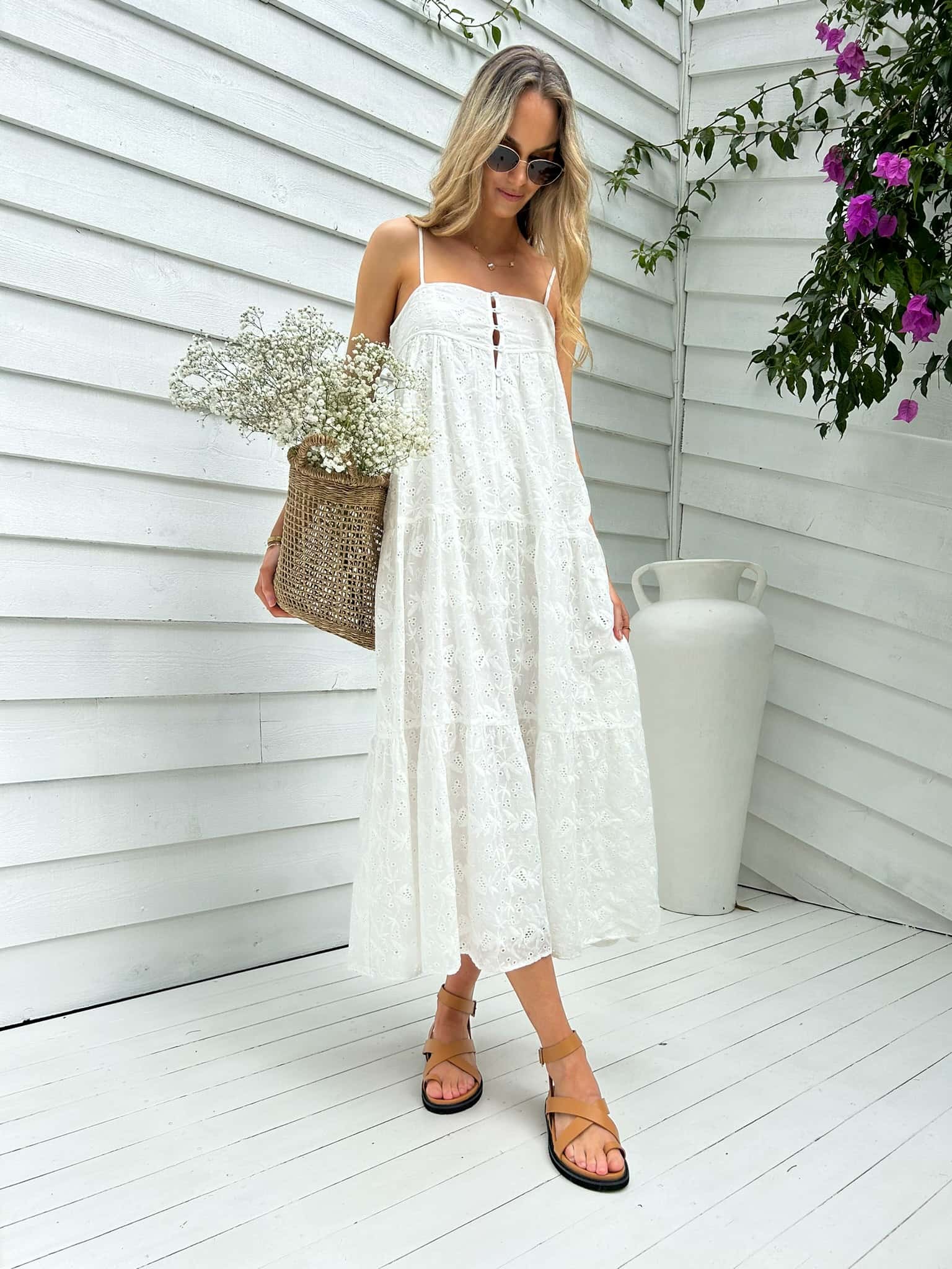 India Maxi Dress - White Anglaise