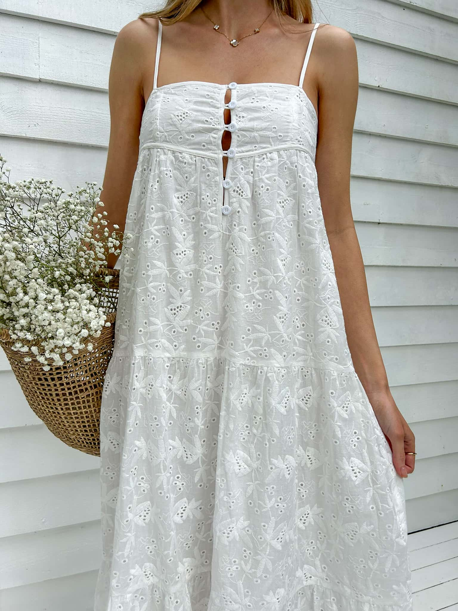 India Maxi Dress - White Anglaise