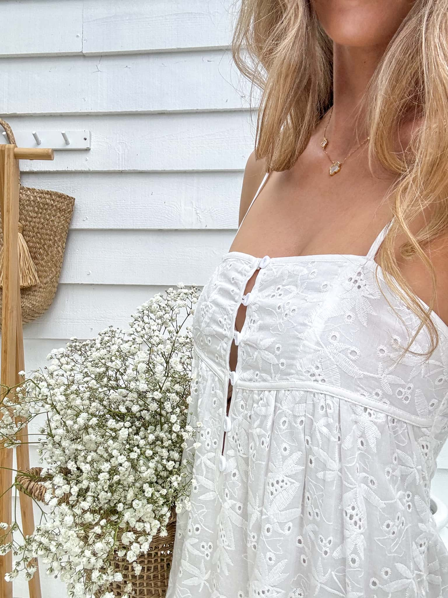 India Maxi Dress - White Anglaise