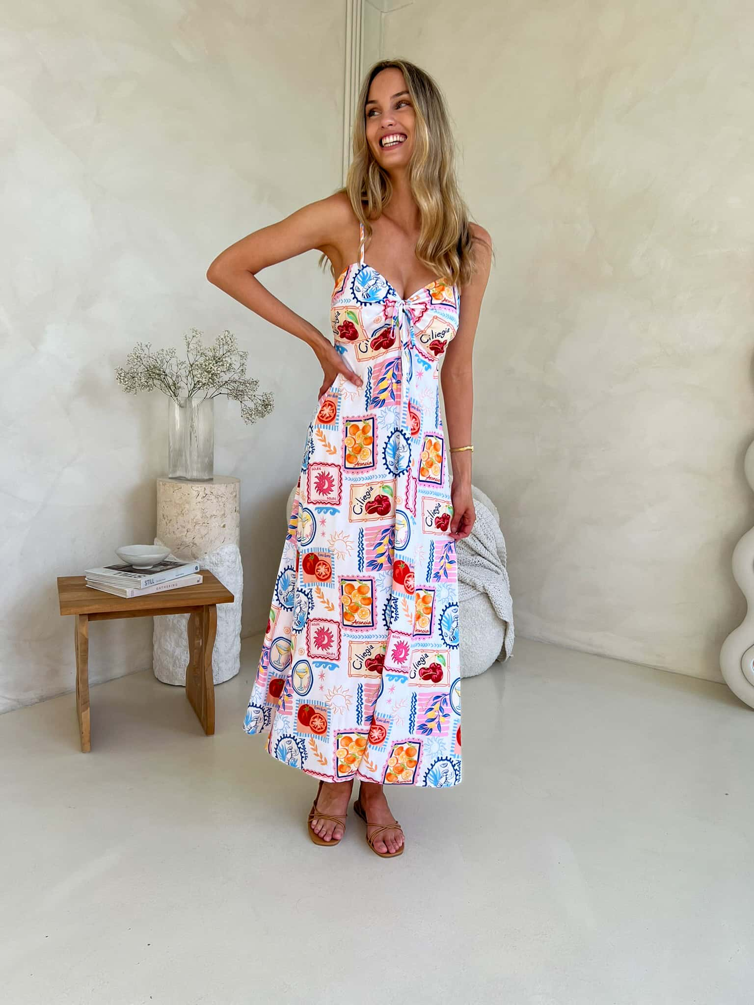 Cameo Dress - Travel Tales Print (White)