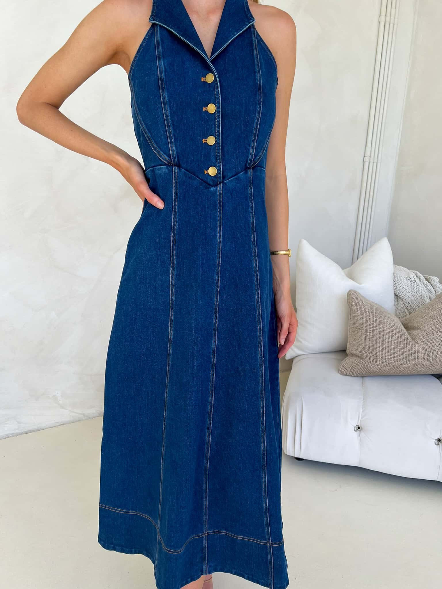 Harper Halter Denim Dress