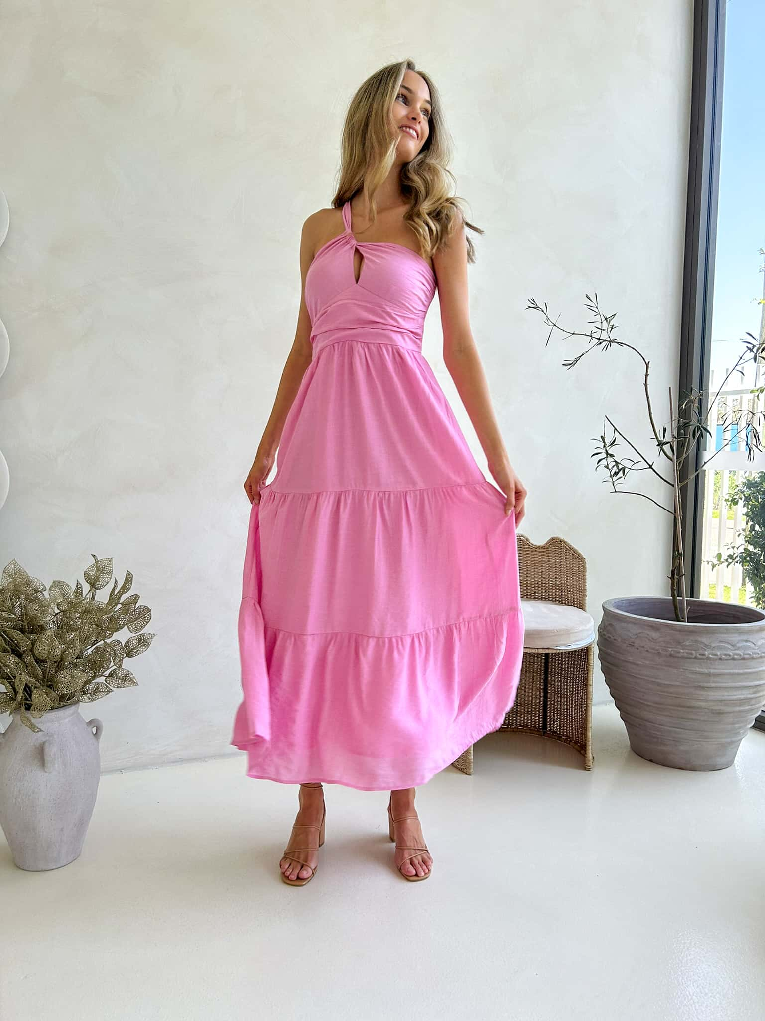 Eden One Shoulder Maxi - Pink