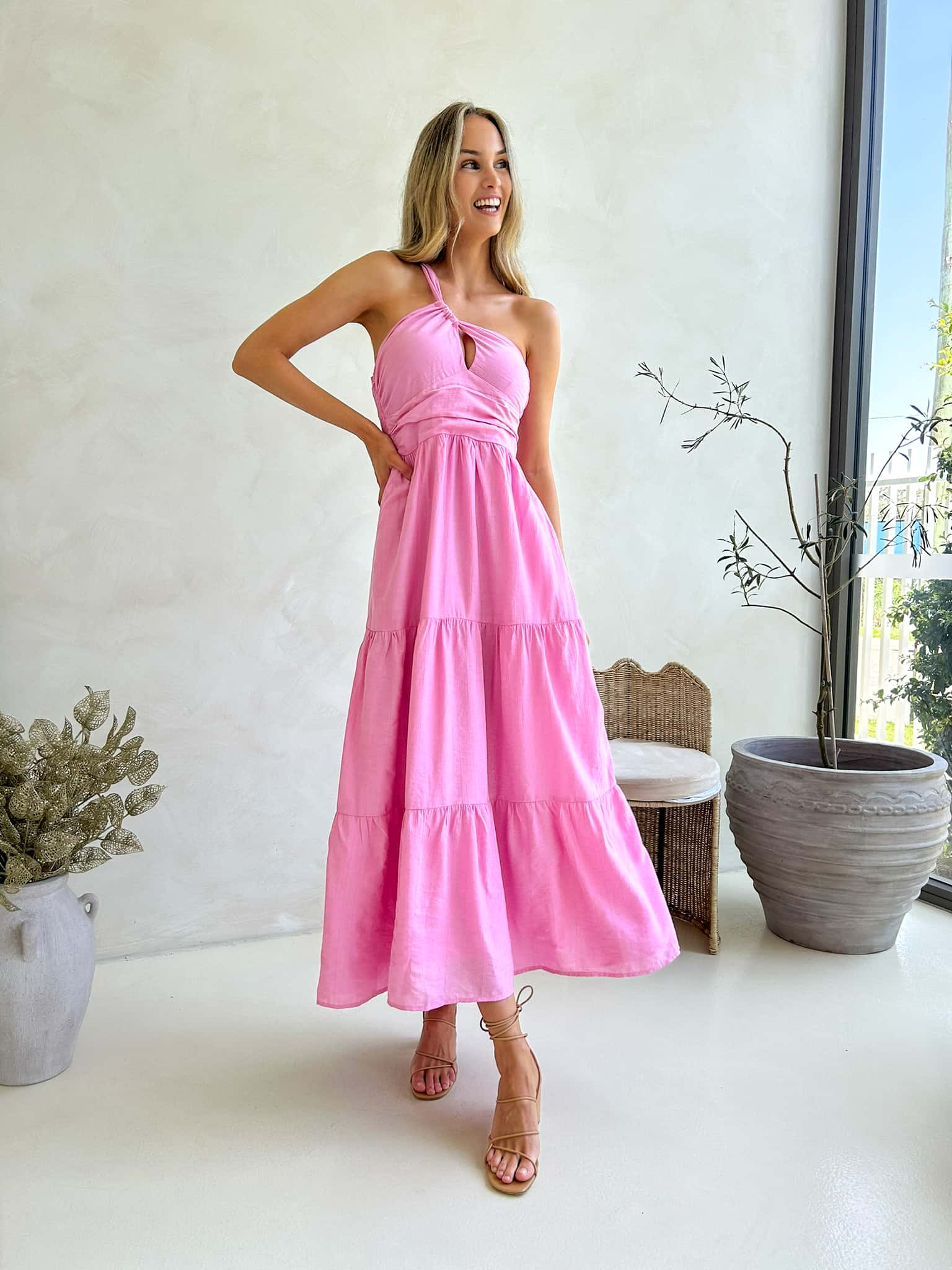 Eden One Shoulder Maxi - Pink