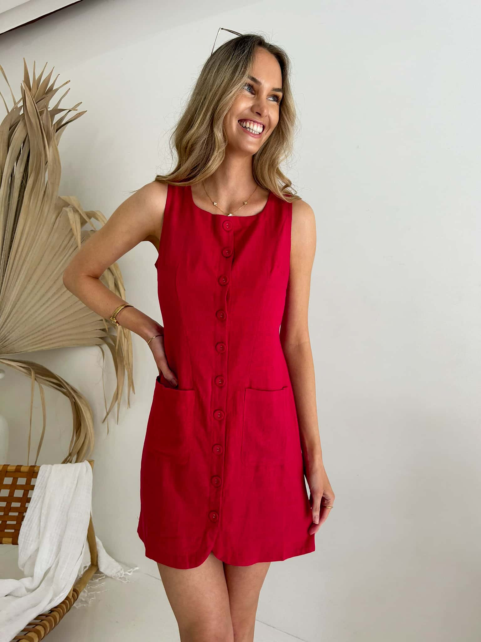 Vienna Button Dress - Red