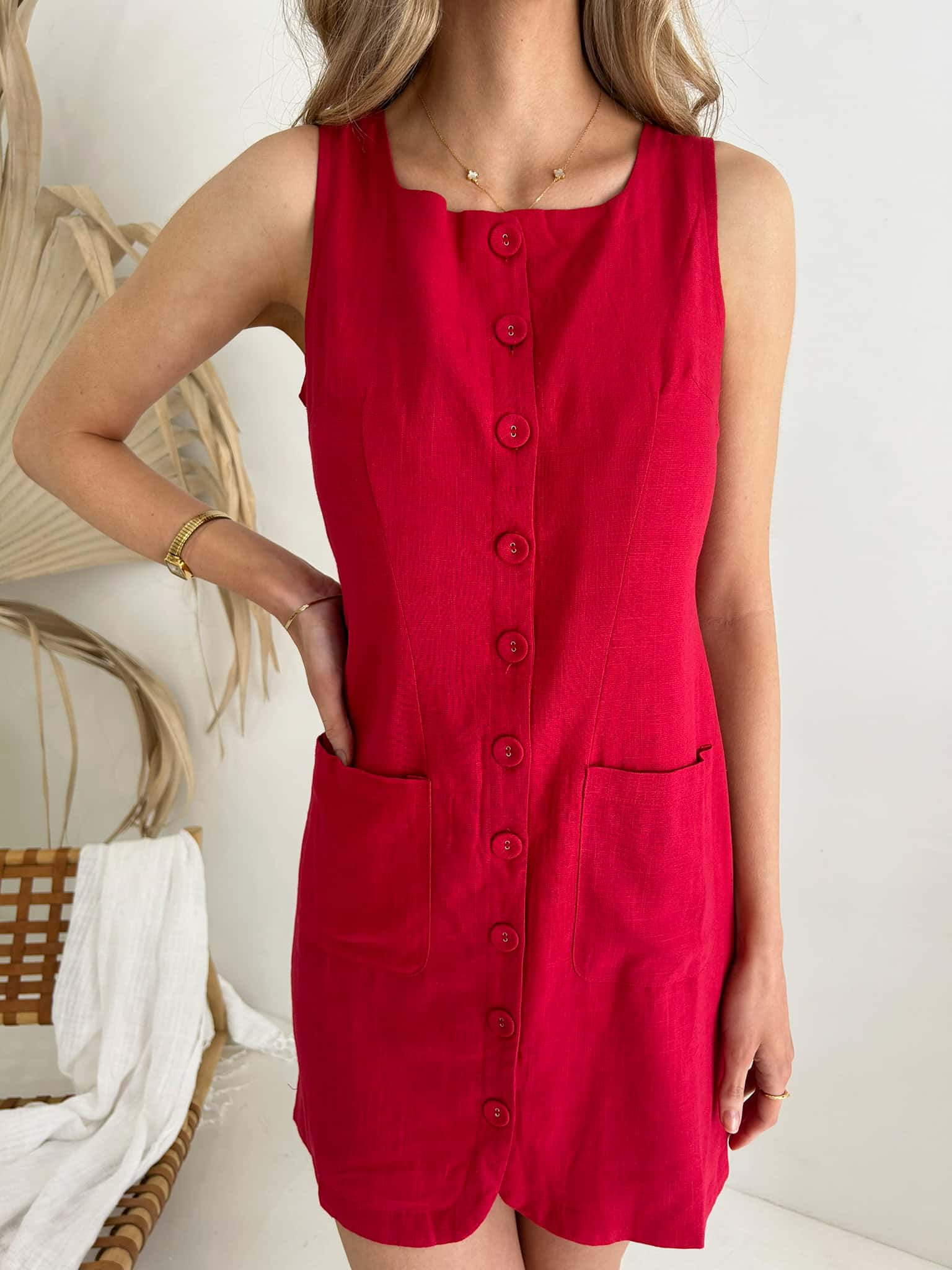 Vienna Button Dress - Red