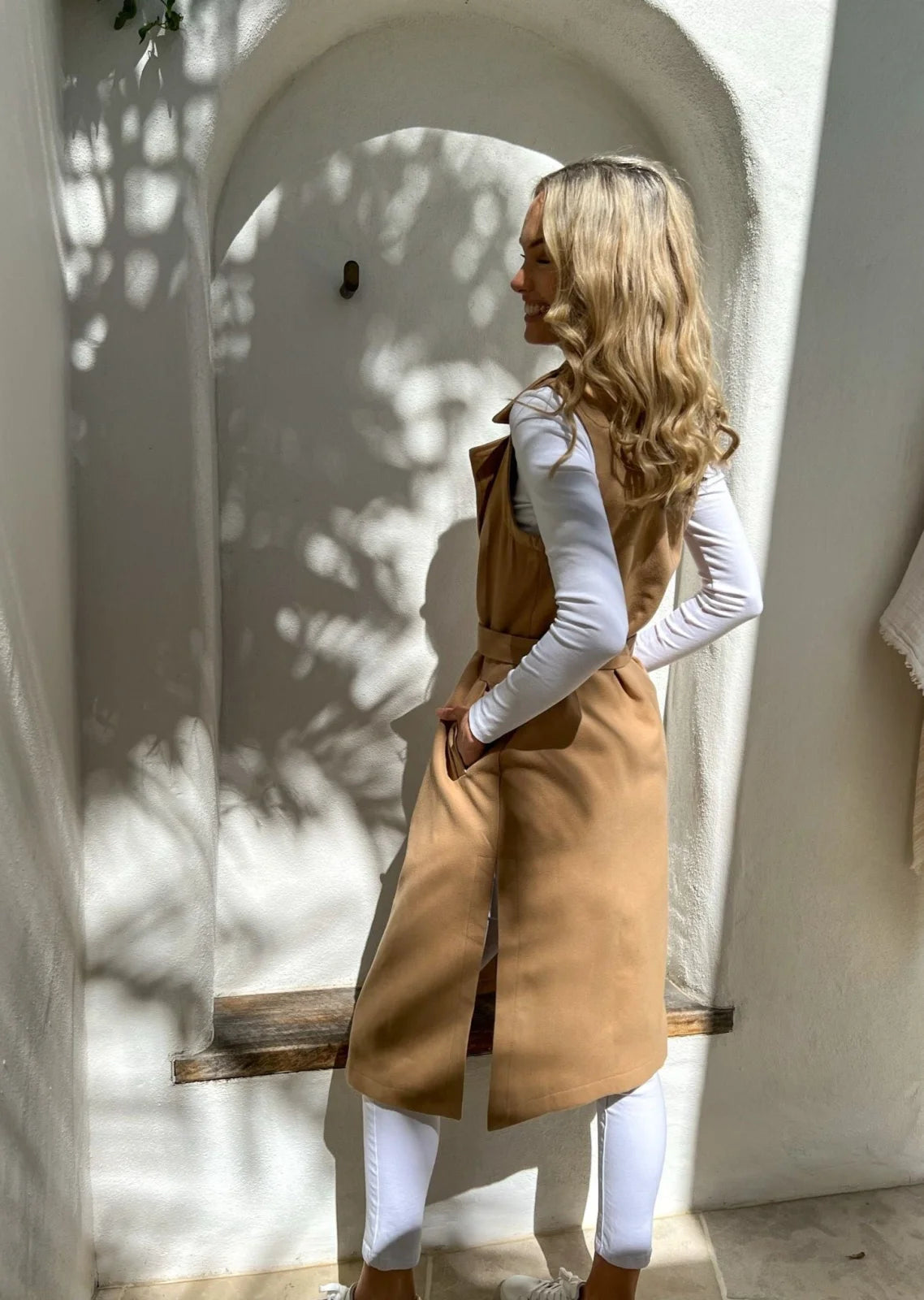 Alyce Vest in Tan side view -Mylk The Label