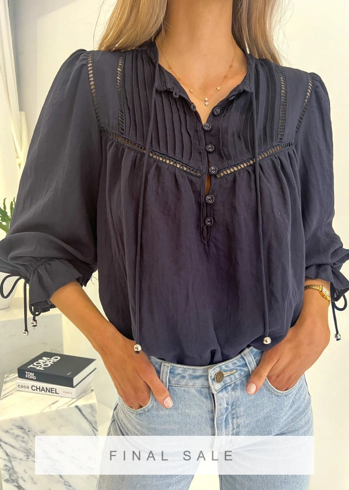 Bowie Blouse - Navy Tops