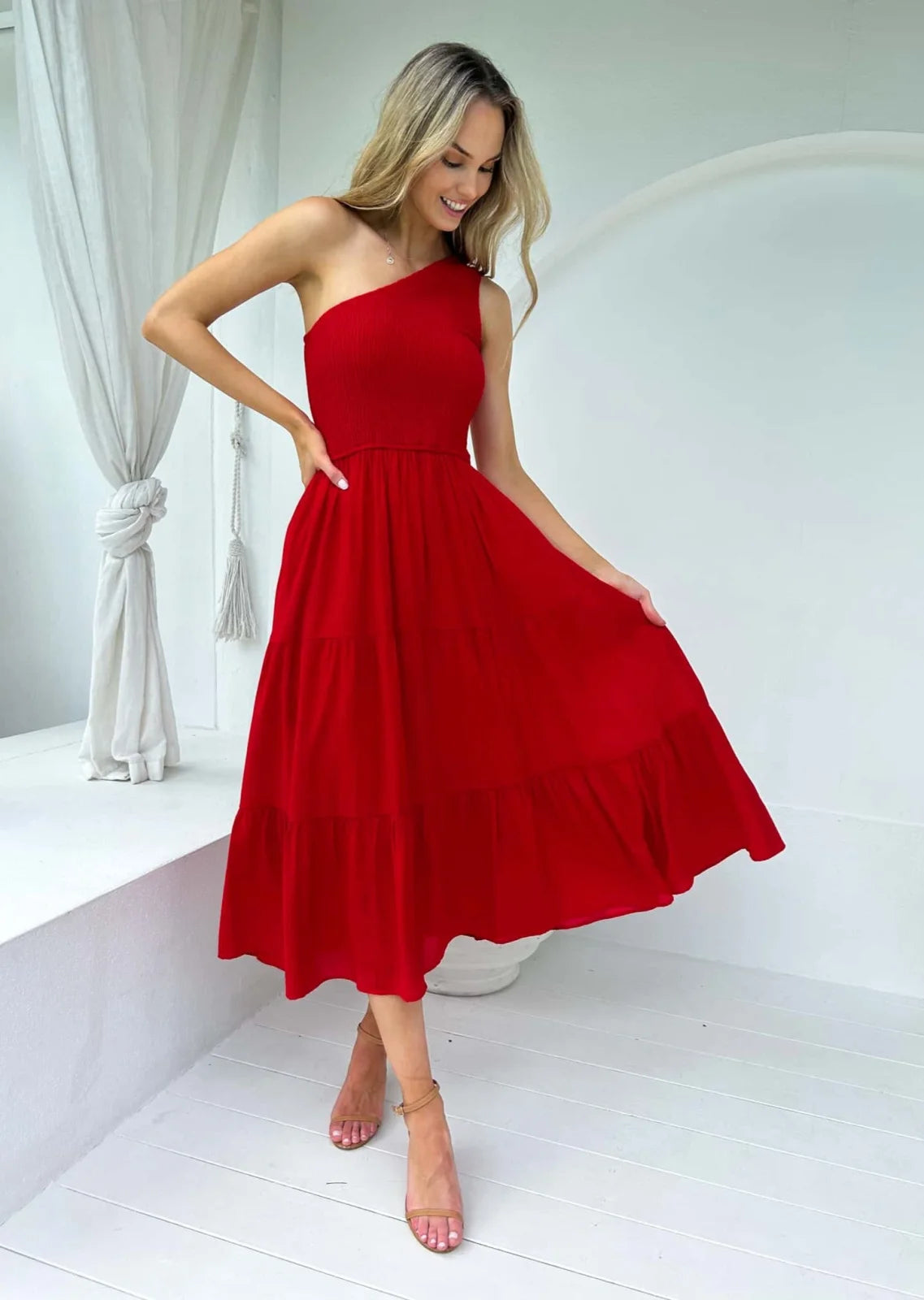 Cierra One Shoulder Dress - Red - Mylk The Label