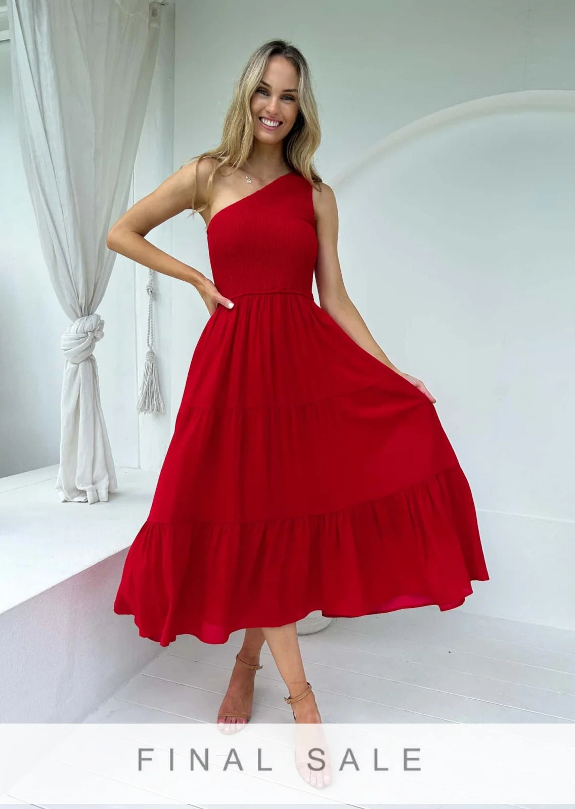 Cierra One Shoulder Dress - Red - Mylk The Label