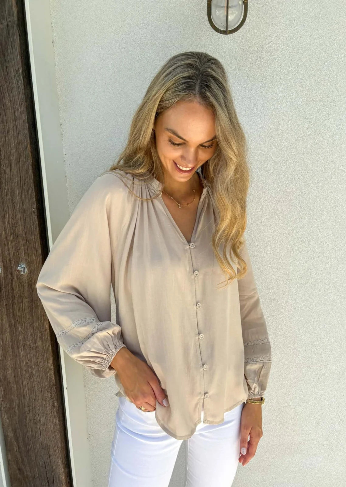 Fallon Blouse - Beige Tops