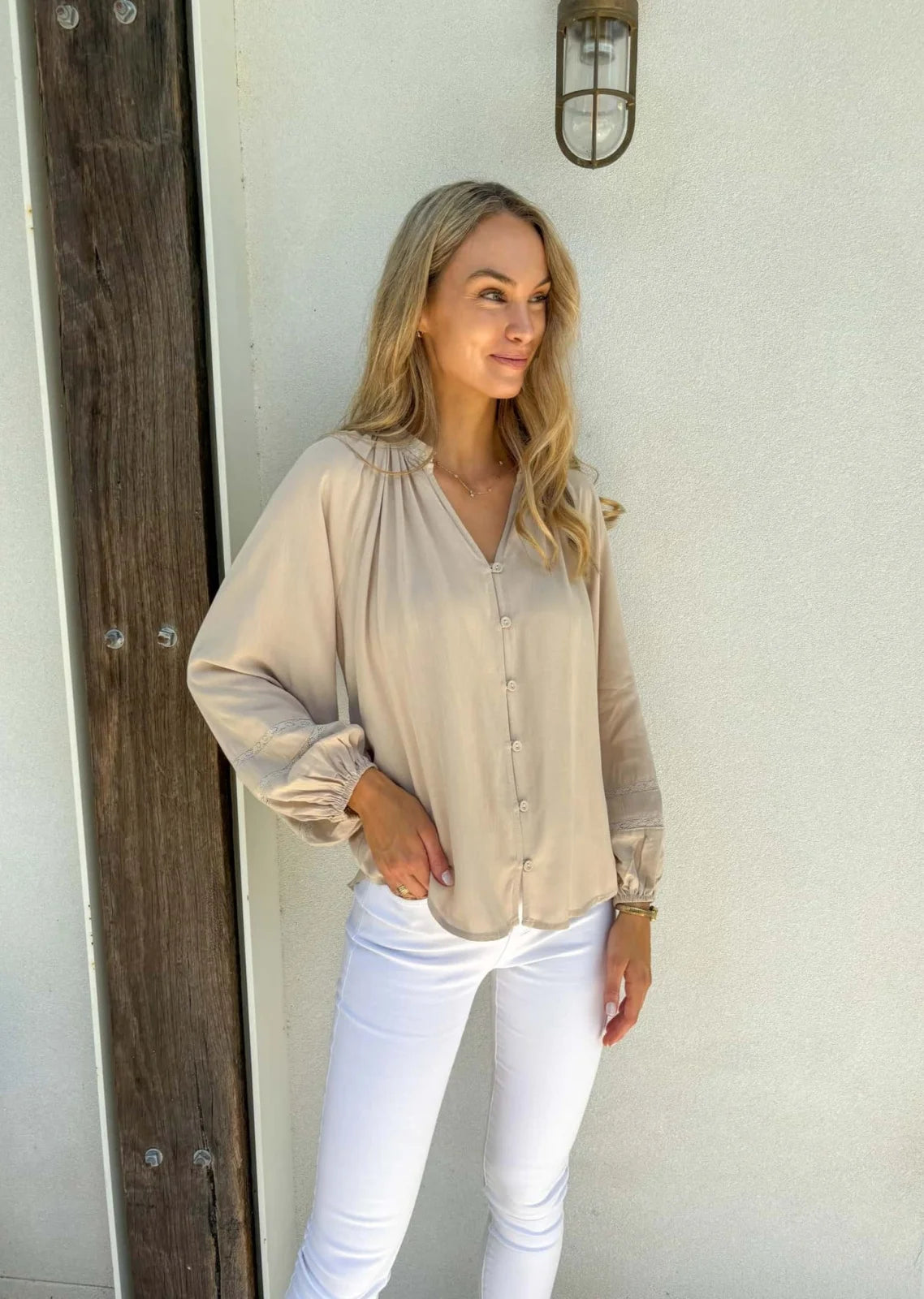 Fallon Blouse - Beige Tops