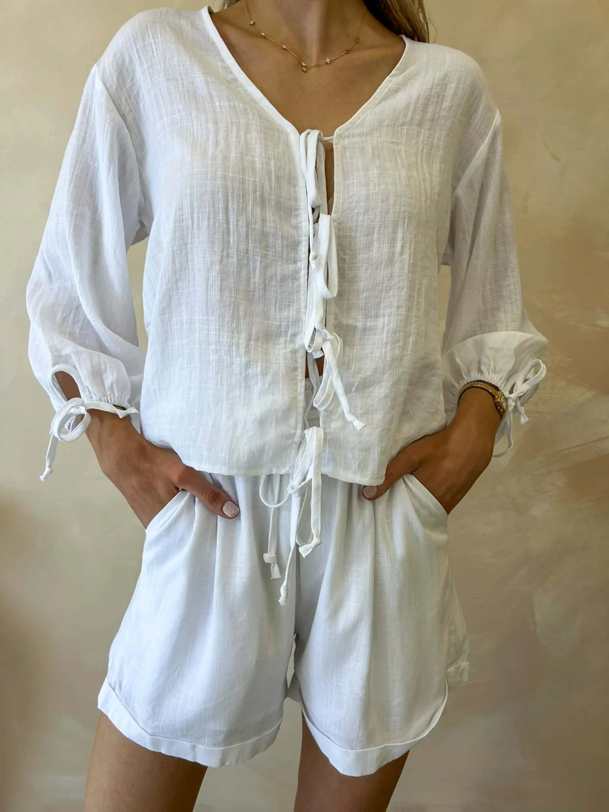 Juliet Tie Top - White Tops