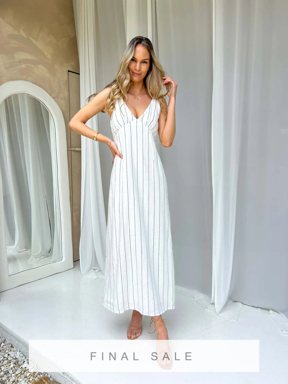 Matilda Tie Maxi Dress - Monochrome Stripe