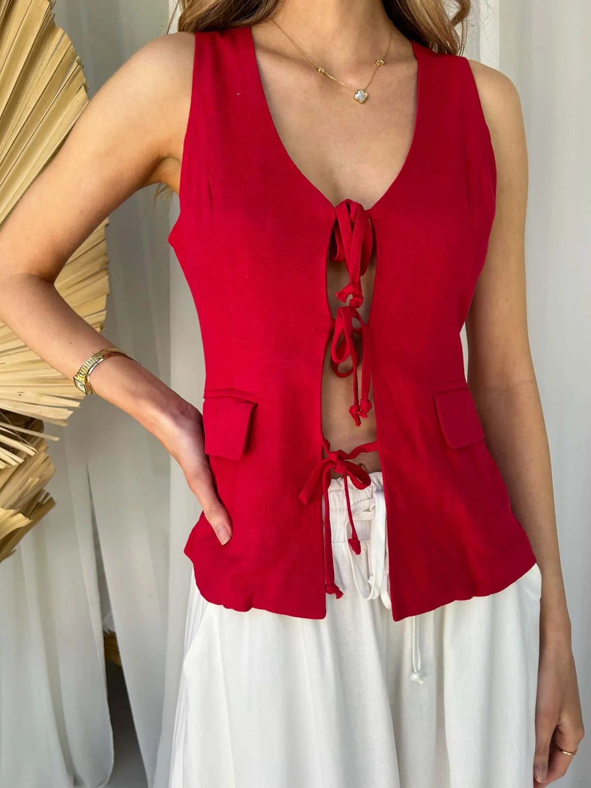 Ollie Tie Vest - Red Tops